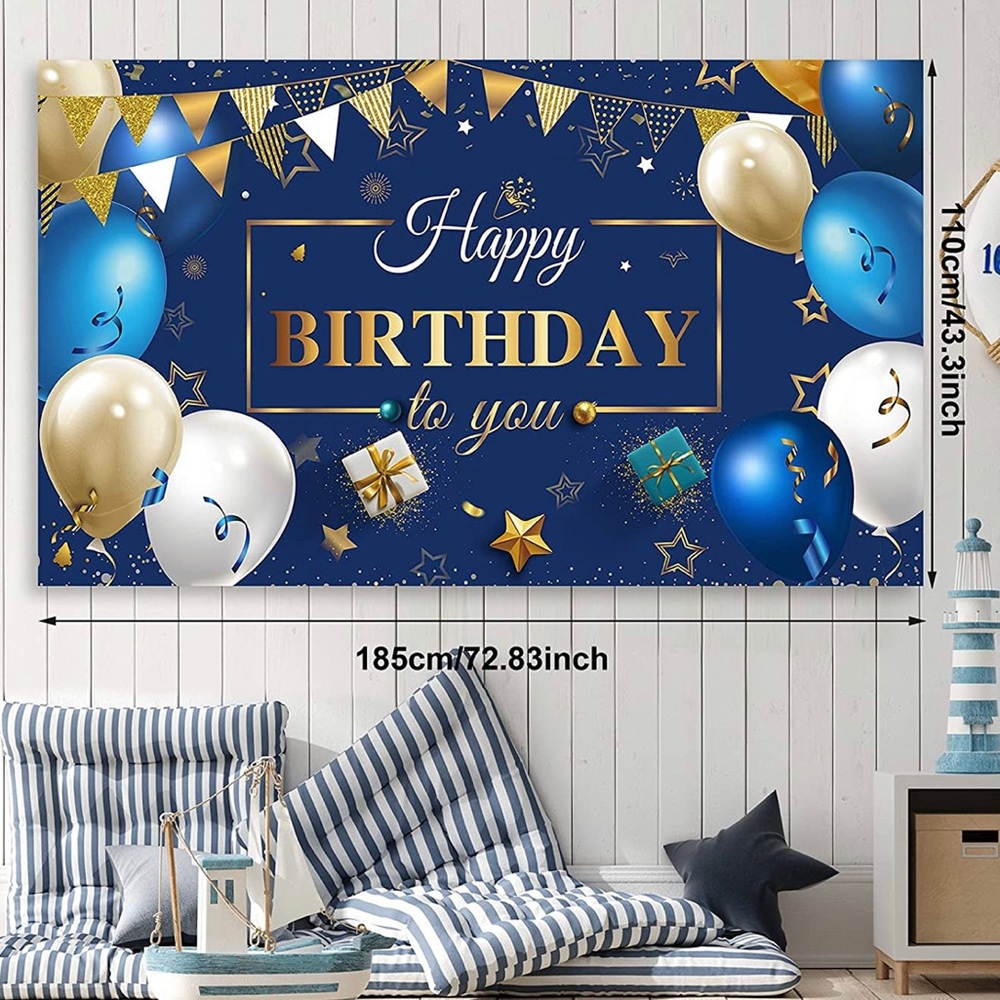 Navy Blue Birthday Photography Backdrop Banner